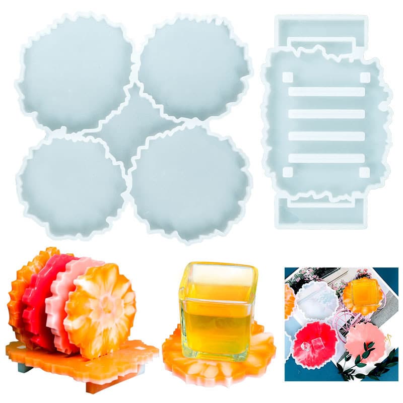 DIY glue mold 4-piece round irregular coaster holder silicone mold hot sale on Amazon