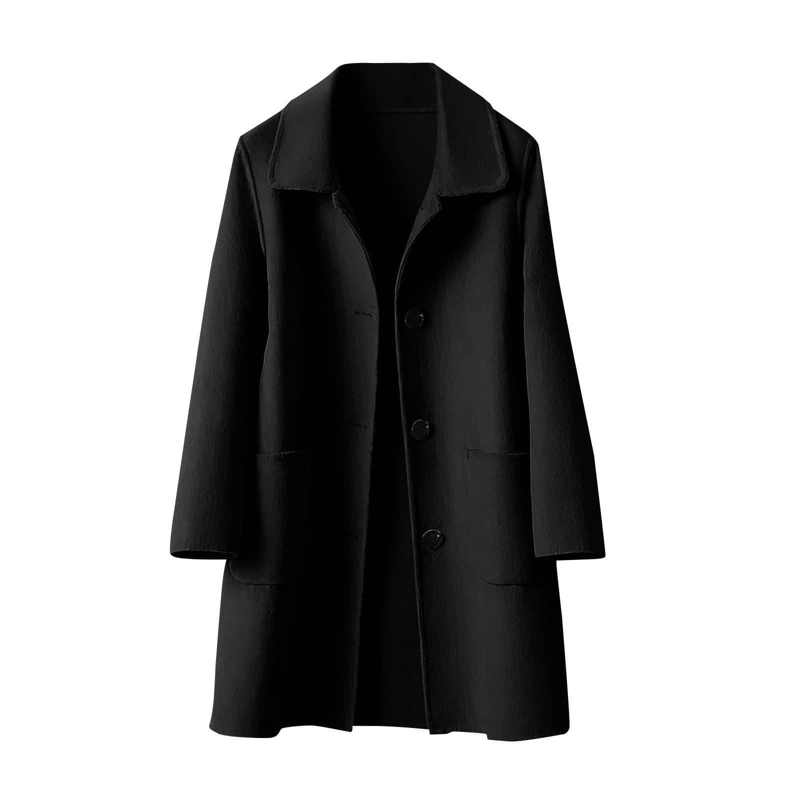 Girls' Wool Dress Coat Autumn Winter Lapel Single-Breasted Long Trench Coat with Pockets Warm Woolen Outerwear