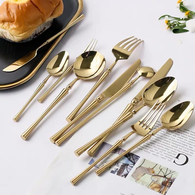 Nordic ins 304 solid stainless steel cutlery set cutlery slim waist PVD bright gold-plated knife fork spoon