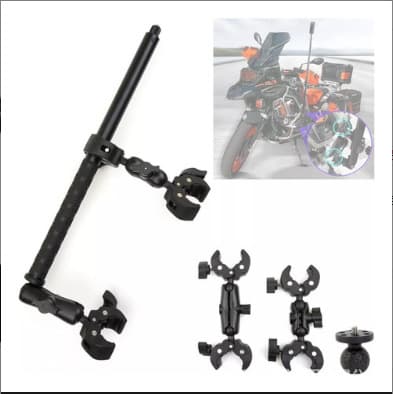 Dual-Head Universal Heavy-Duty Clamp Motorcycle Riding Mount Anti-Vibration U-Shape Sports Camera Selfie Stick Clamp Bracket