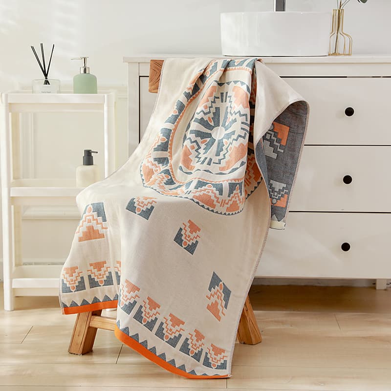 Bohemian Style Four-Layer Cotton Bath Towel Soft Comfortable Beach Towel Indian Sun God Print 70*140cm Soft Cotton Towel