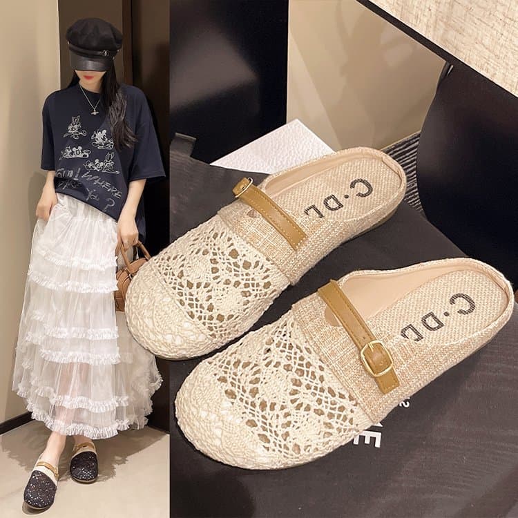 New Style Outdoor Flat-Soled 2026 Summer Slip-On Half-Slipper Mesh Fisherman Shoes Lazy Women's Sandals