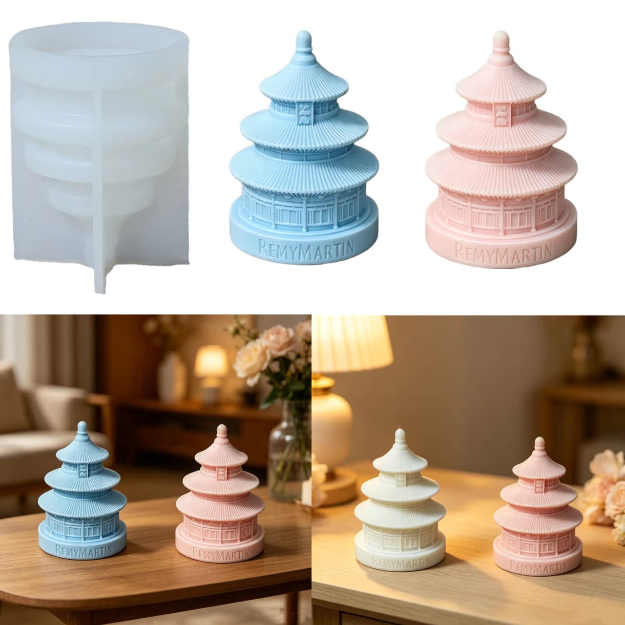 Small Tower House Aromatherapy Candle Silicone Mold DIY Plaster Diffuser Stone Epoxy Resin Ornament Mold 4-Inch Cake Mold