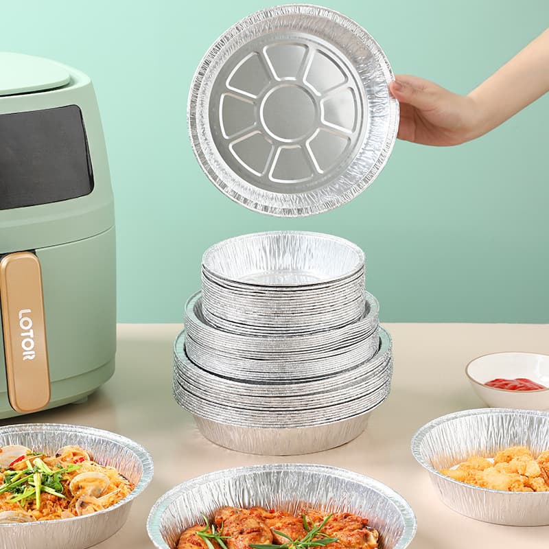 Air fryer foil tray, round foil box, oven baking foil, disposable food-grade aluminum foil tray