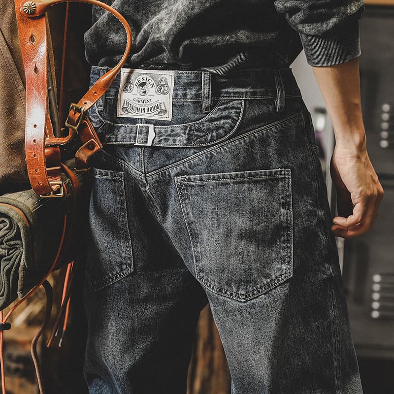 American Heavyweight Paris Button Classic Retro Jeans Men's Straight Leg Loose Autumn Trendy Stonewash Men's Casual Pants