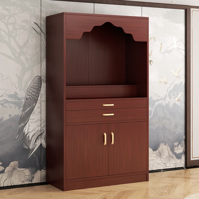 Standing Shrine Cabinet for Buddha and Deities - Home Worship Altar with Integrated Offering Table