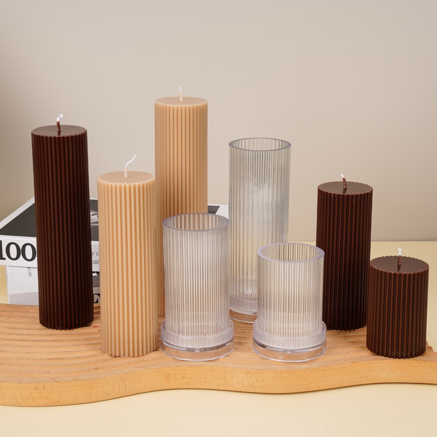 Vertical Stripe Cylinder Fine Tooth Candle Mold, PC Acrylic Transparent DIY Aromatherapy Candle Mold, Home Decoration