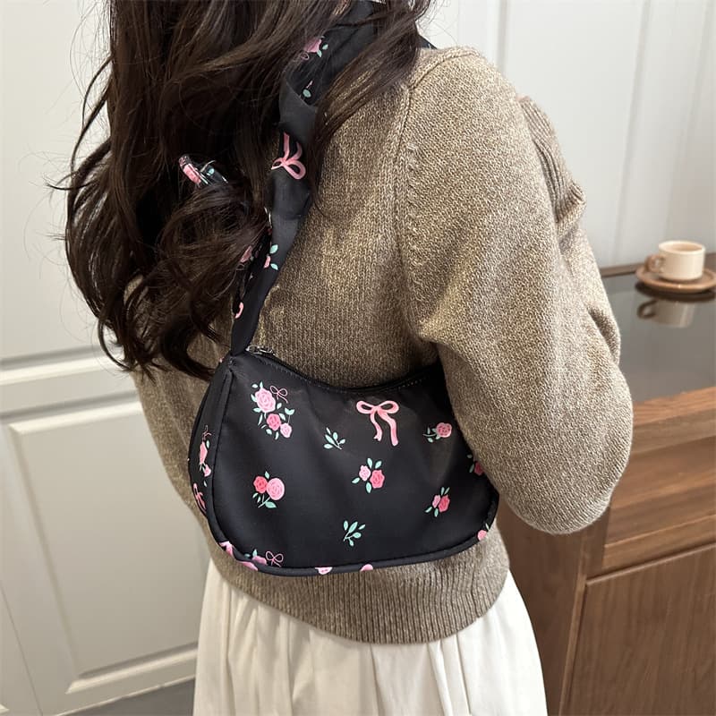 2026 New Style Fashion Bow Print Casual Simple Shoulder Bag Commuter Underarm Bag Lightweight Handbag Women's Bag