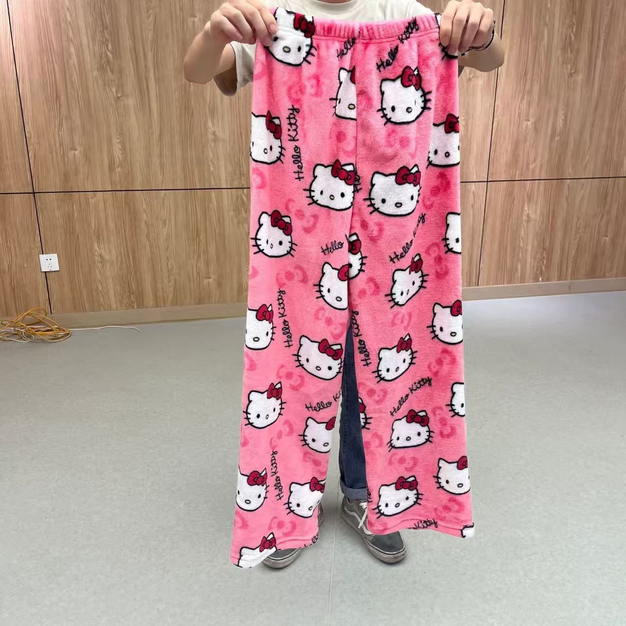 Cartoon Cat Flannel Pajama Pants for Women, New Autumn/Winter Coral Fleece Thickened and Lined Warm Casual Home Pants
