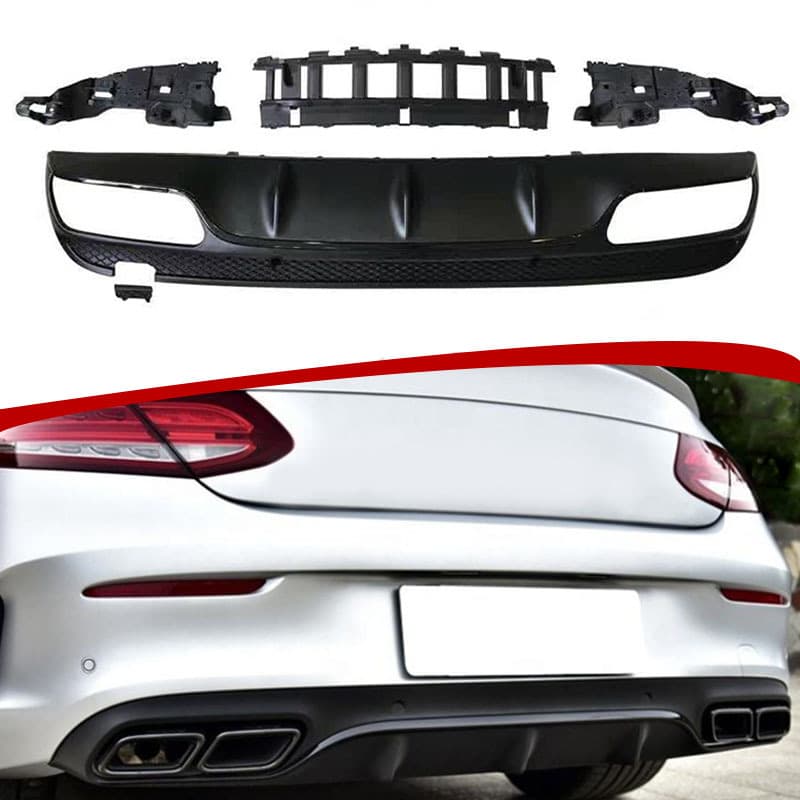 Rear bumper diffuser and exhaust tip kit for Mercedes-Benz C-Class W205 pre-facelift, upgrade to 2015 C63 AMG style rear diffuser and exhaust tips, small body kit