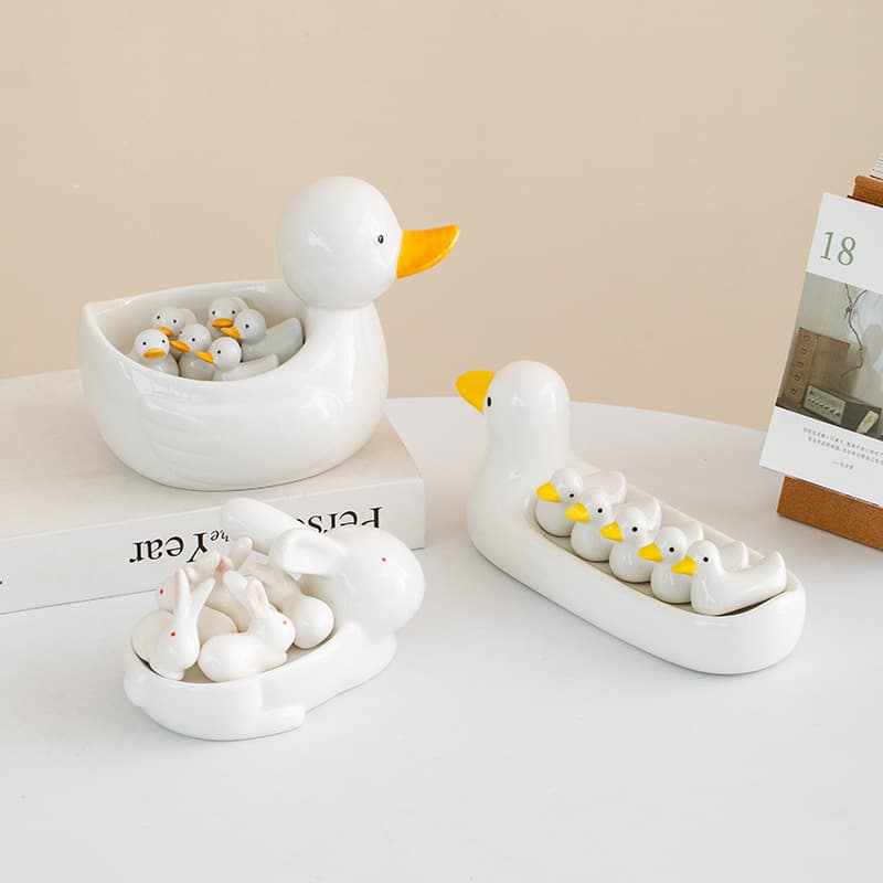 Dutu New Chinese Style Cartoon Cute Duck Chopstick Rest Ceramic Tableware Creative Home Use