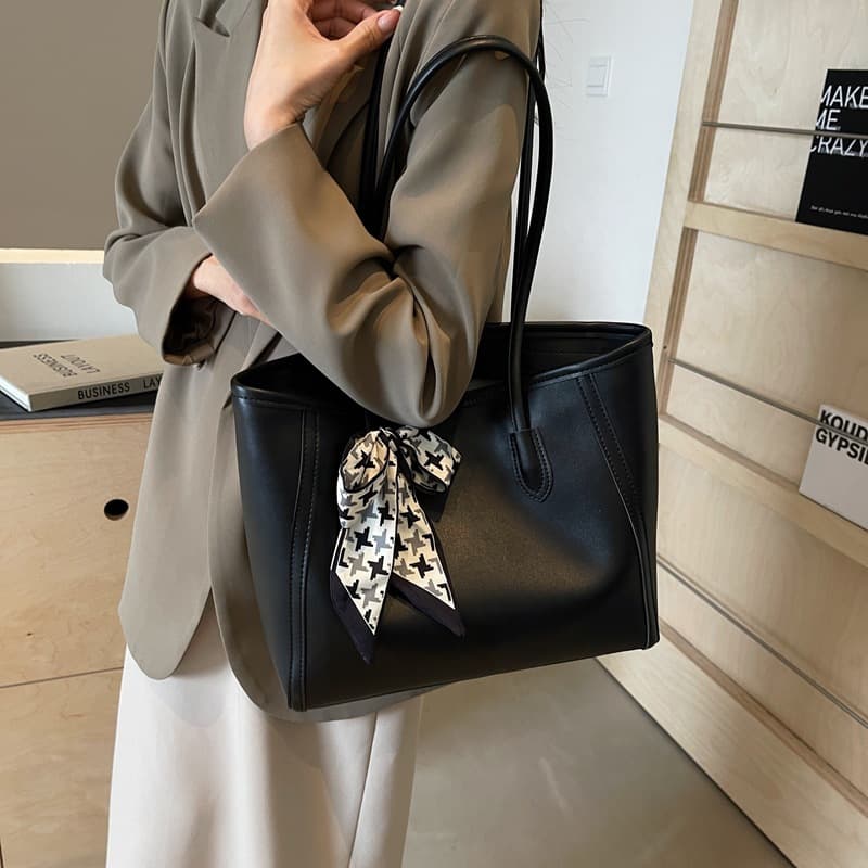 Solid Color Scarf Bow Large Capacity Premium Tote Bag Commuter Versatile Bag for Women Shoulder Bag for Work and School