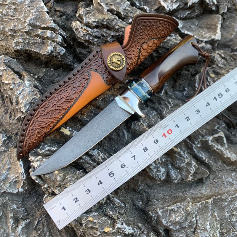 Uzbek Steel Nordic Knife Snowflake Outdoor Straight Knife Camping Meat Knife Forged Handmade Knife Fruit Knife