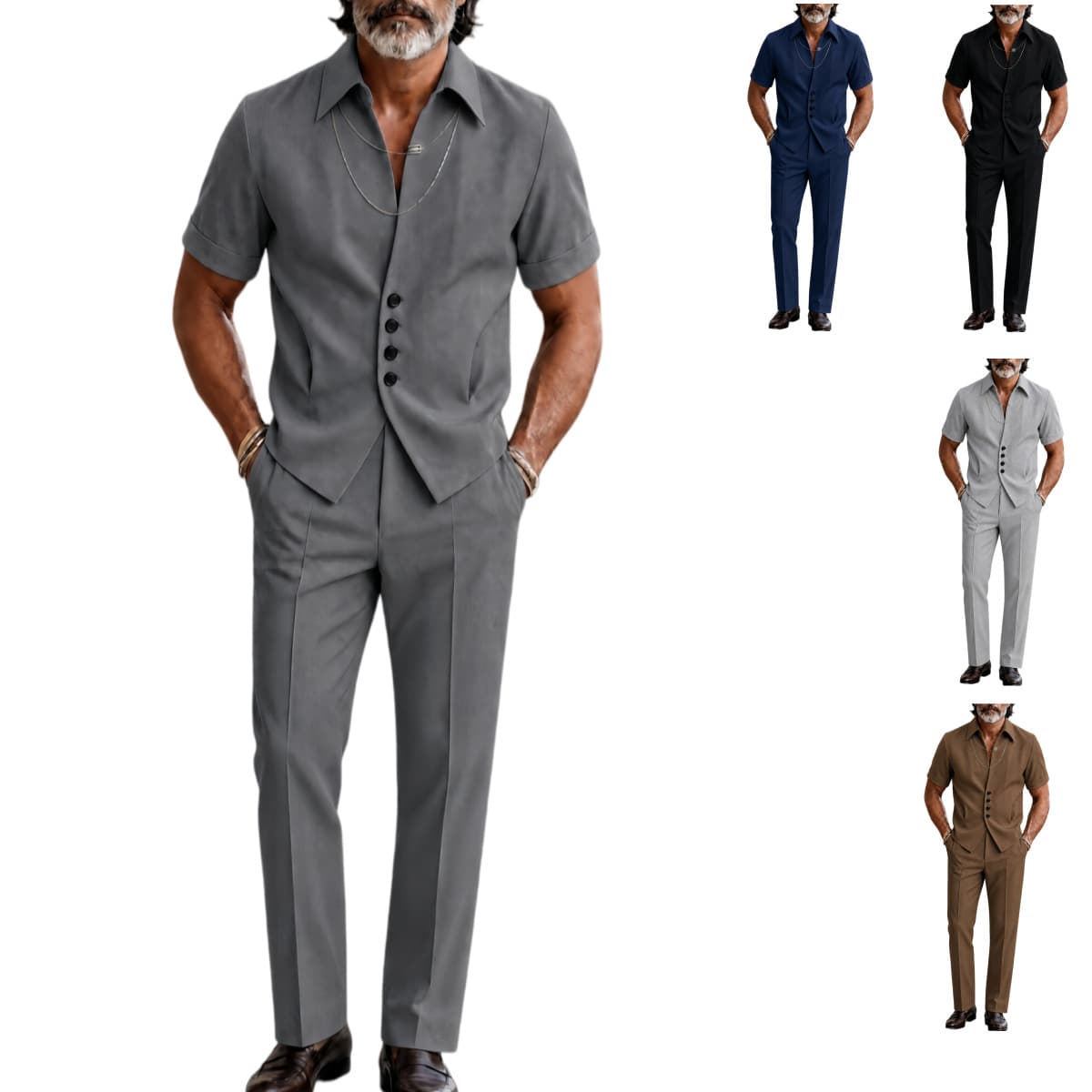 Old Money Style Summer Amazon Independent Station Cross-border Men's Business Casual Short Sleeve Shirt Trousers Suit Set