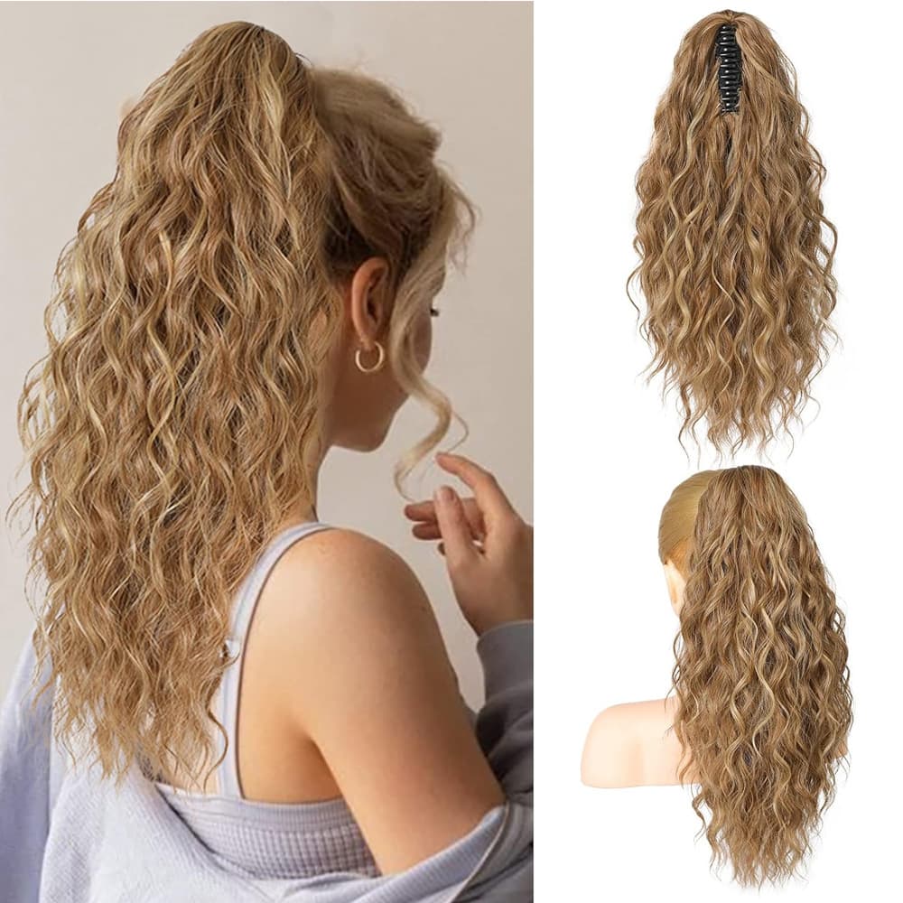 Amazon New Product Double Ponytail Hairpiece for Women, European and American Corn Braid Fluffy Clip-in Ponytail, Long Curly Hair Extension