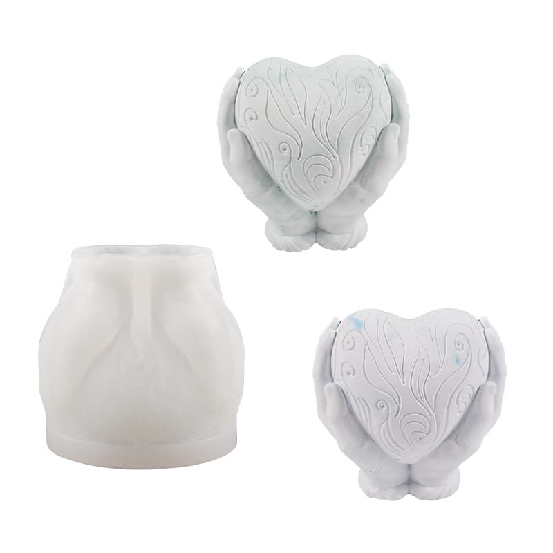 Hand-Held Heart Candle Mold DIY Aromatherapy Gypsum Palm Heart Holding Heart Scented Candle Silicone Mold
