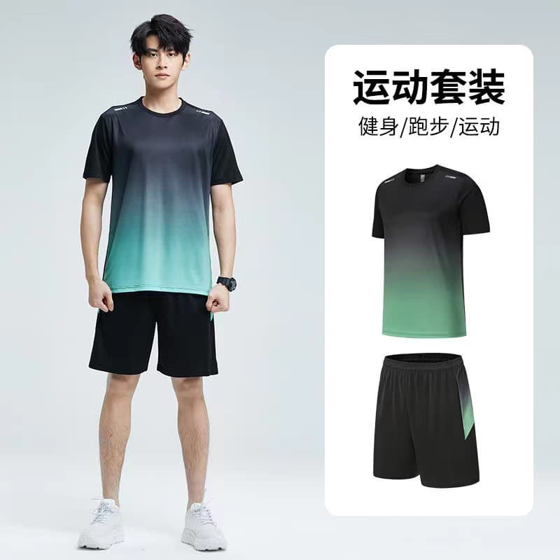 Men's Ice Silk Sportswear Set Summer Short Sleeve T-Shirt for Morning Running Basketball Training Gym Shorts Set