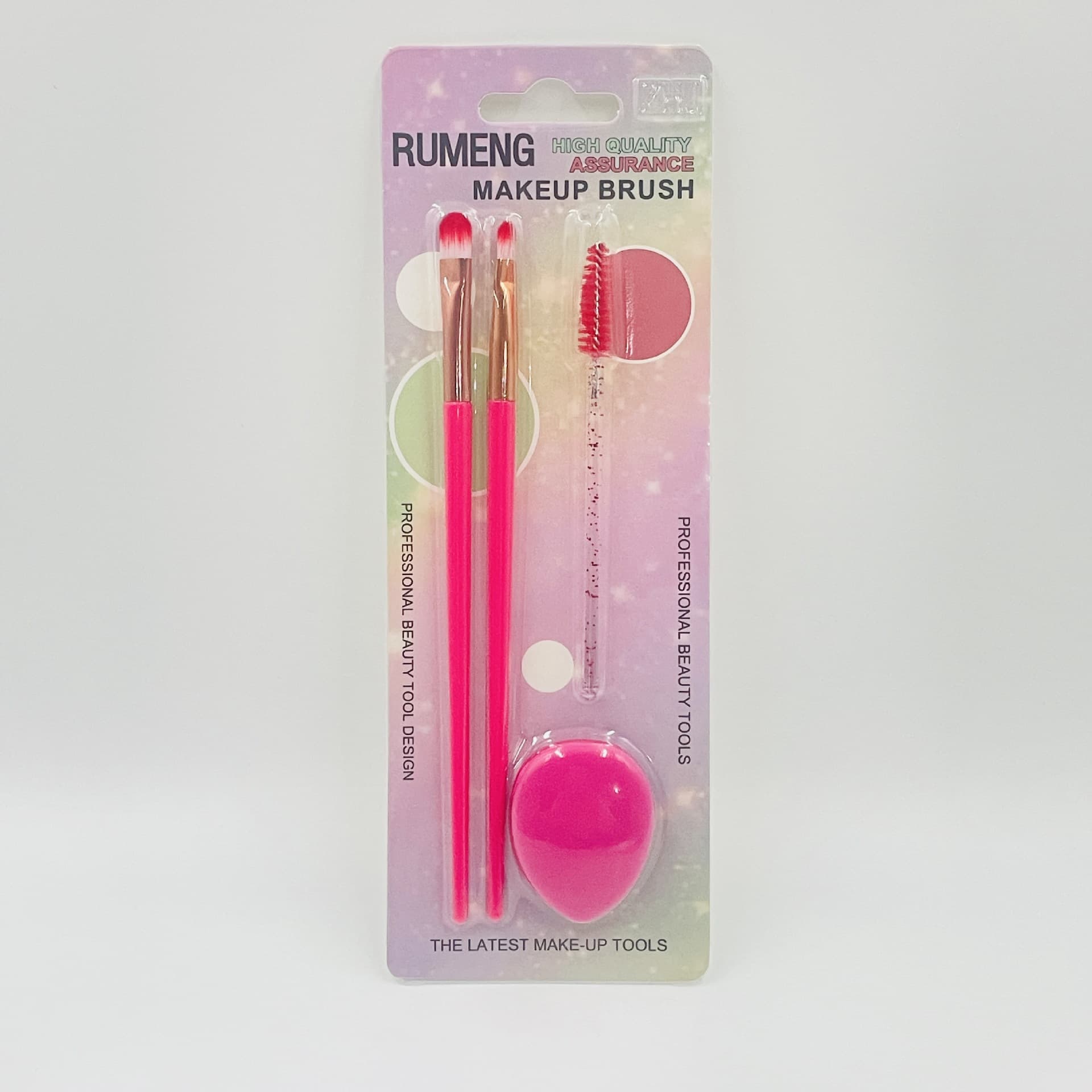 Cross-border 4-Piece Makeup Brush Set with Card Slot, Portable Concealer Brush, Eyeshadow Brush, Lip Brush, Eyelash Curler, Thumb Puff, Full Set