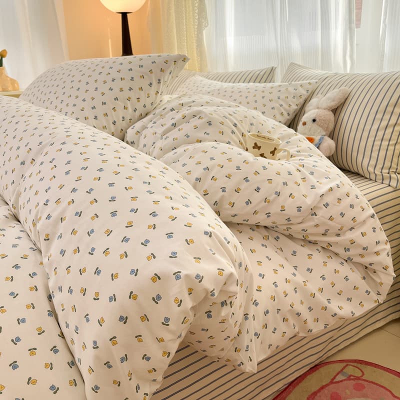 2025 New 100% Cotton Twill 40s 13372 Series 4-Piece Bedding Set - Garden Floral Pattern Series 1.2m Fitted Sheet