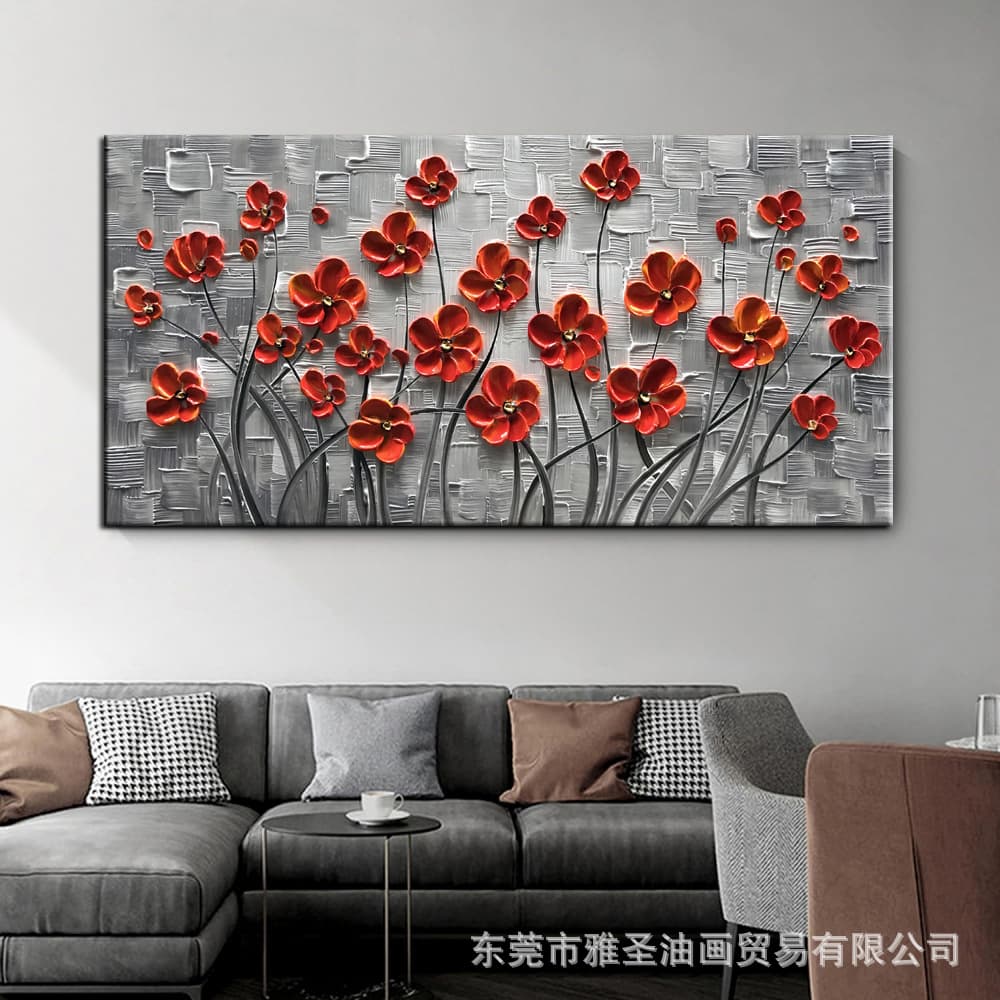 Cross-Border Hand-Painted Oil Paintings, Living Room Decorative Paintings, Three-Dimensional Texture Paintings, Entrance Hall Hanging Paintings, High-End Sofa Background Floral Paintings