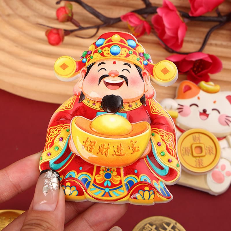 Nodding God of Wealth Magnetic Ornament, Swinging God of Wealth Attracting Fortune Decoration, Festive Decorative Sticker
