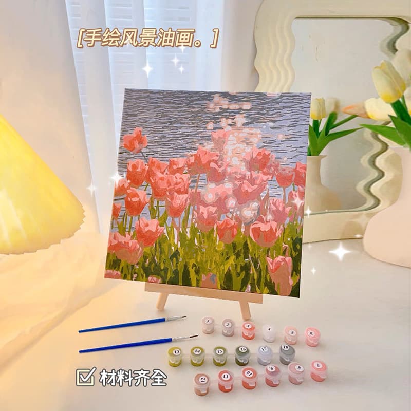 Tulip Digital Oil Painting DIY Living Room Decorative Set, Student and Children's Hand-painted Landscape Coloring Art Wholesale