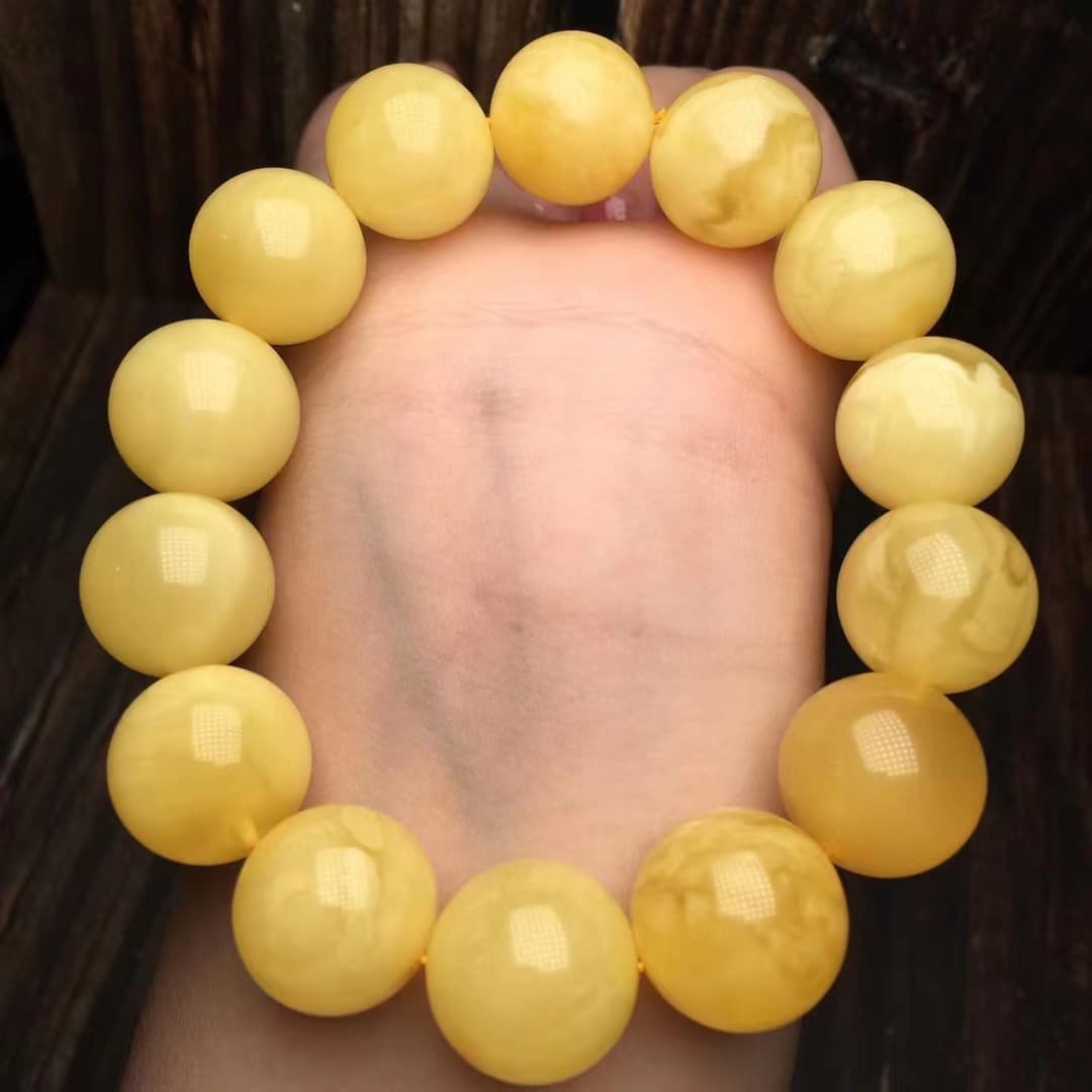 Natural Amber Honey Wax Large Bracelet, Ukrainian Material, Cost-Effective, Large Size 15-18mm Optional, Full Honey, Men's Style