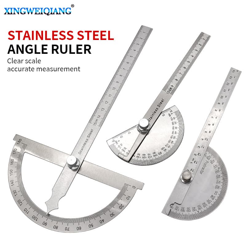 New Angle Square Single Arm Stainless Steel Angle Gauge 180-Degree Adjustable Semicircle Divider Protractor Angle Square