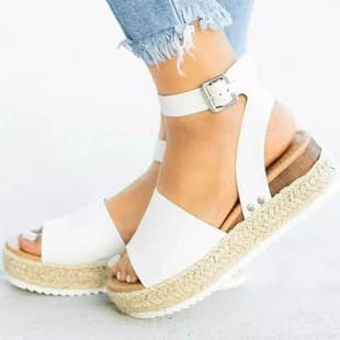 European and American Plus Size 2020 Summer Wish New Export Wedge Sandals for Women Leopard Print Rope Woven Platform Heels with Buckle
