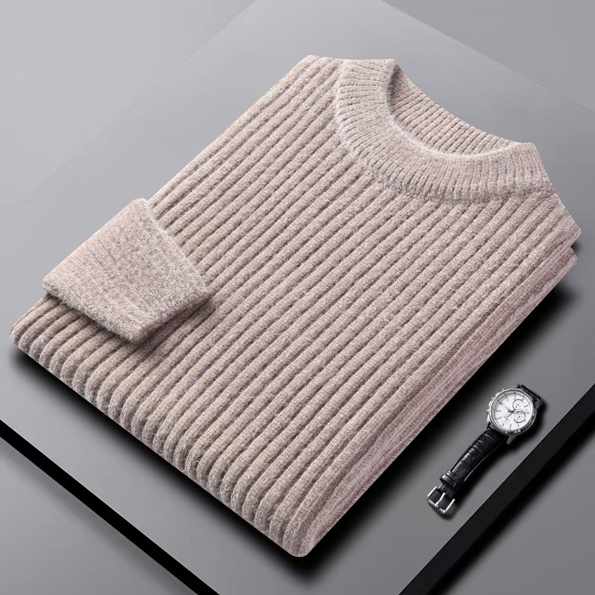 Cross-Border Winter New Men's Half-Turtleneck Thermal Sweater, Middle-Aged Youth Fashionable Simple Solid Color Knitwear