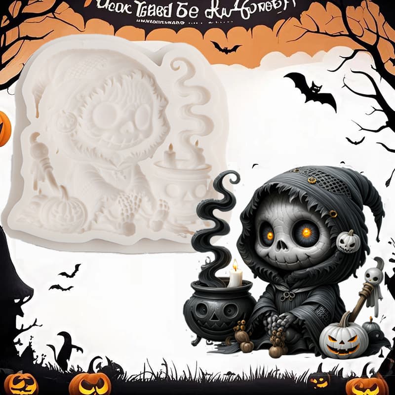 Halloween Witch Skeleton Walking Stick Fondant Silicone Mold Pumpkin Lantern Decoration Cake Mold Resin Baking Mold
