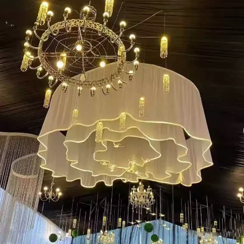 Semi-Transparent Soft Gauze Pleated / Rigid PVC Sheet Flexible Bendable Ceiling Decoration, Rotating Shape DIY Chandelier Ribbon