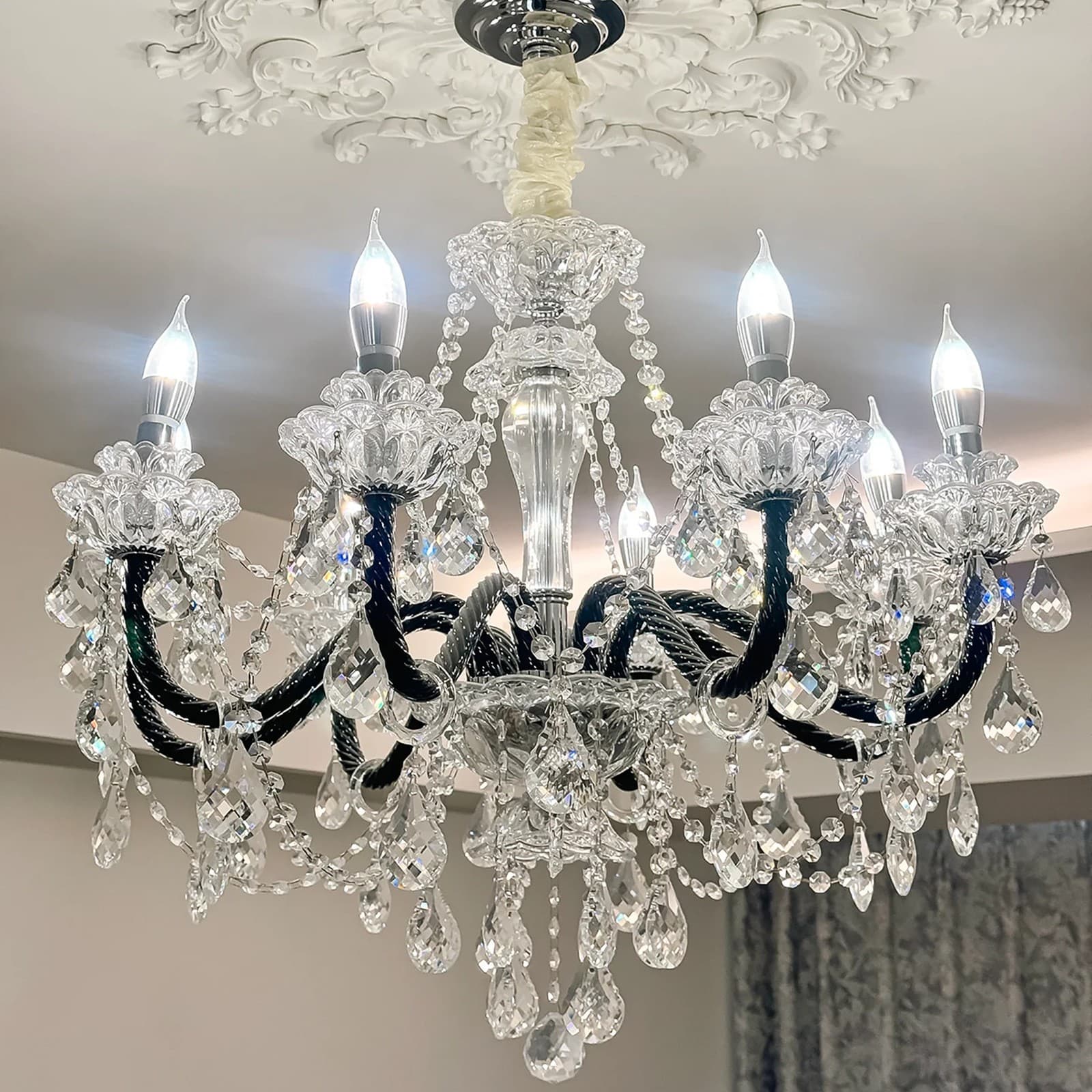 French-style crystal chandelier, vintage style living room main light, retro European court style candle light, dining room hall, villa