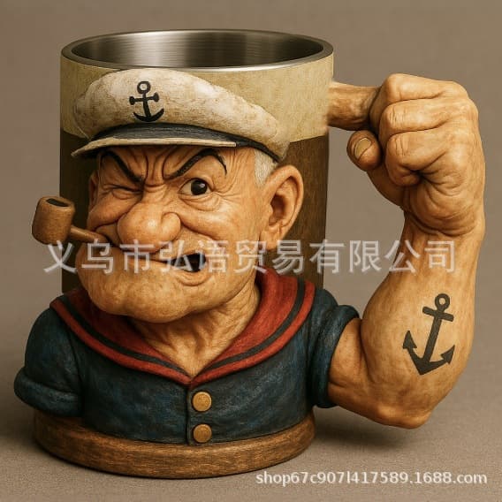 New Cross-Border Independent Station New Popeye Power Mug 3D Painda Power Mug with Inner Liner