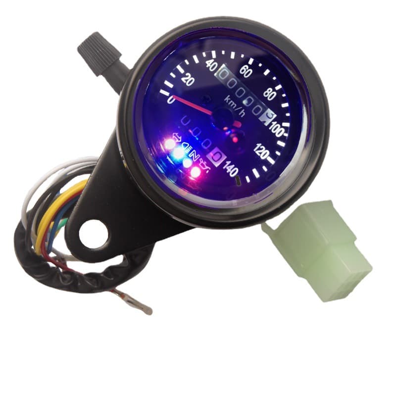 Modified motorcycle retro dashboard, cruiser dual odometer, speedometer, turn signals, oil level indicator, four lights