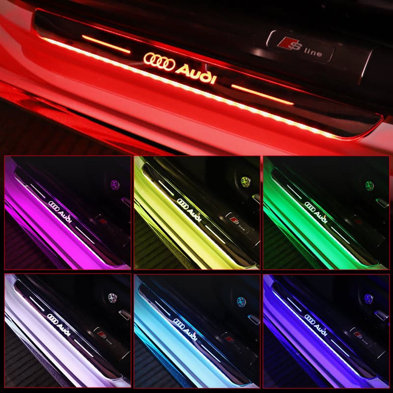 Symphony streamer horse racing welcome pedal light car door sill strip wiring free usb charging magnetic induction LED pedal