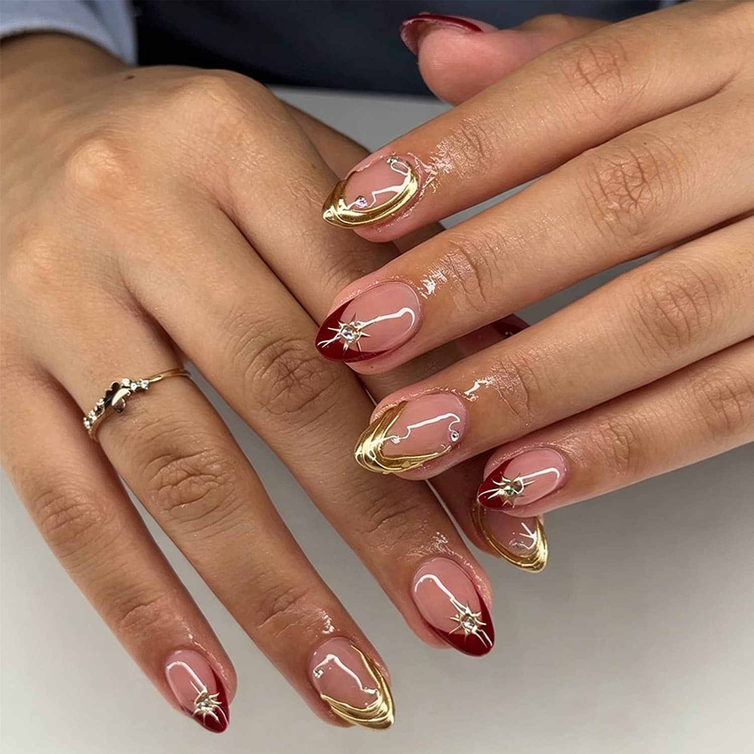 Lefan Wearable Manicure Almond Nails French Fake Nails Wearable Nails Starburst Fake Nails Wholesale