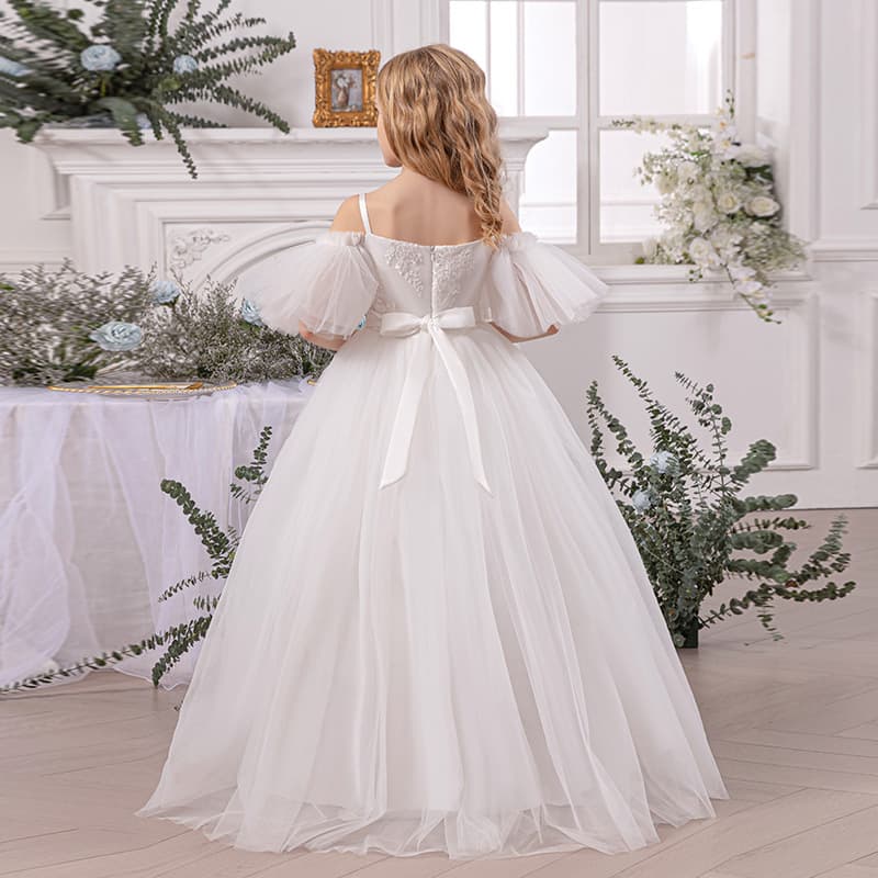 Cross-Border Trade Off-Shoulder Long Evening Dress for Girls, Piano Performance, Hosting, Children's Wedding Dress, Birthday Princess Gown