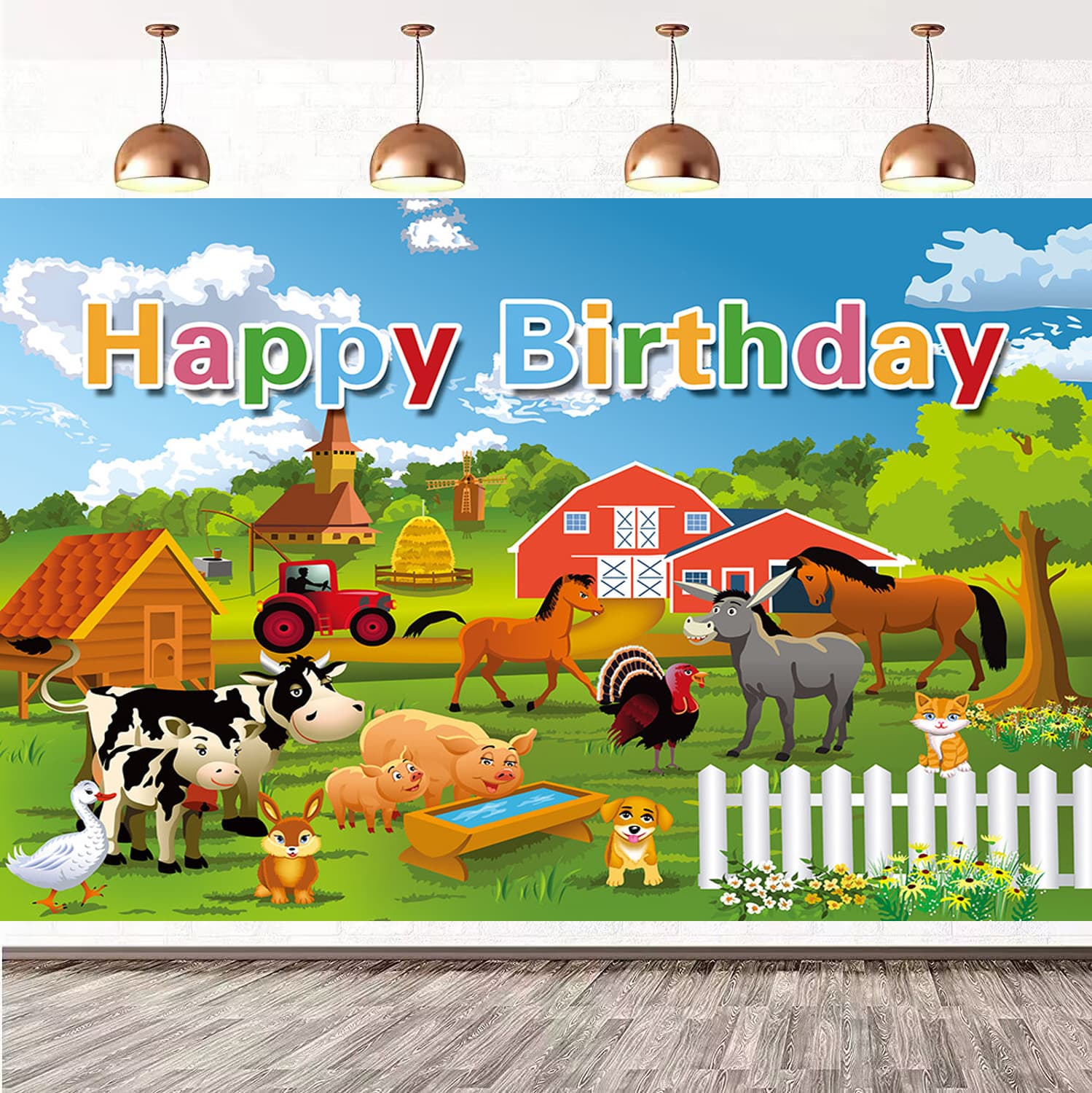 Amazon Photography Backdrop Cartoon Farm Animals Baby Shower Birthday Photo Party Decoration