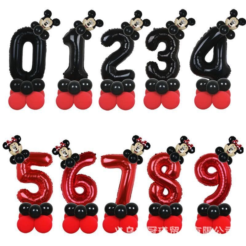 Mickey Mouse Minnie Mouse Number Balloon Set Cartoon Theme Birthday Party Decoration Aluminum Foil Balloons