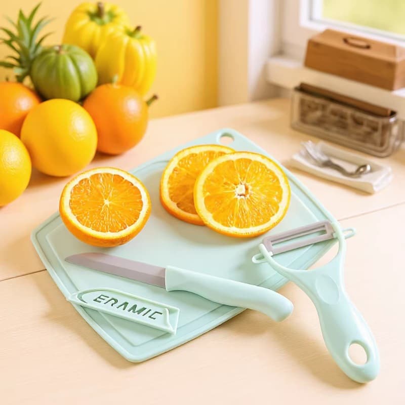 Convenient Kitchen Knife Three-Piece Set Nordic Candy Color Cutting Board Peeler Ceramic Knife Set Kitchen Gift Set