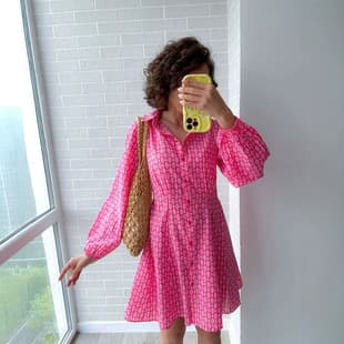 Cross-border Summer New Style Lapel Collar Shirt Dress 2026 European and American Fashion Casual Waist Print Long Sleeve Dress Women