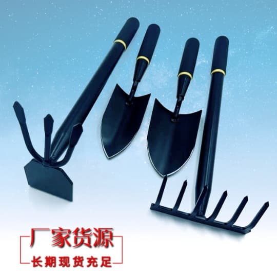 Thickened manganese steel rake, garden shovel, double-ended hoe, extended handle flower shovel, iron shovel, rake, beachcombing tools