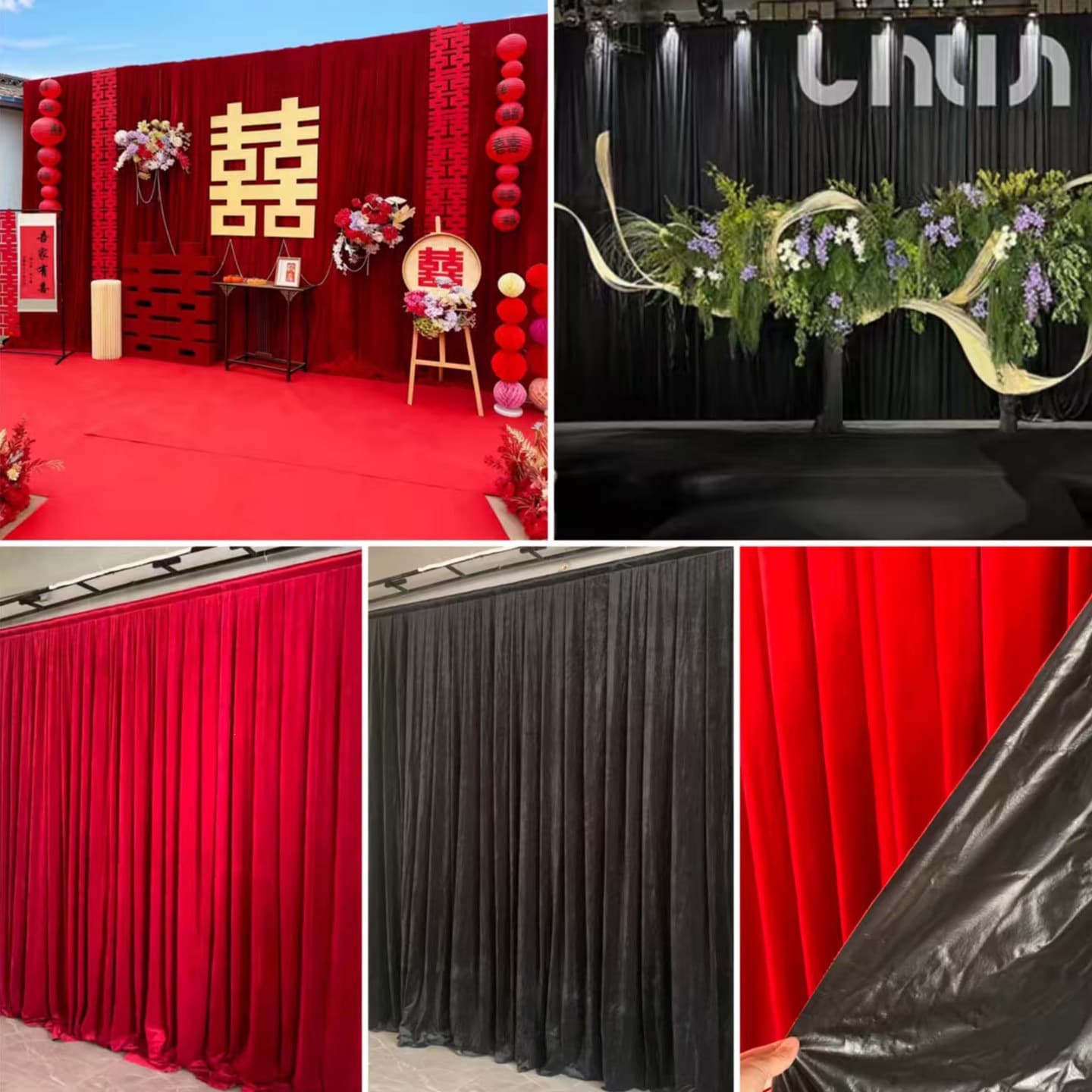 Wedding Background Fabric Velvet Wine Red Curtain Stage Blackout Cloth Black Velvet Photography Backdrop