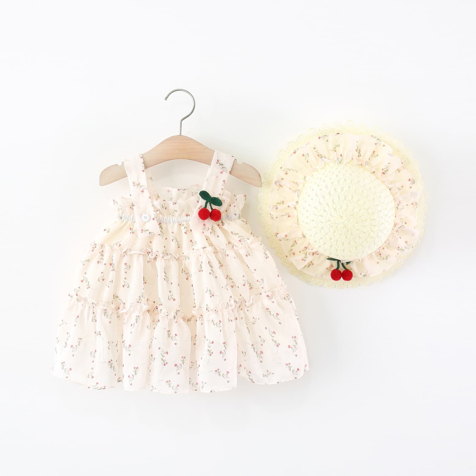 New girls chiffon suspender dress printed baby girl summer princess dress free lace straw hat dress wholesale