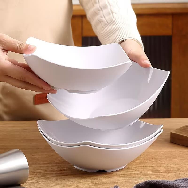 Pure white anti-porcelain simple four-corner plate deep bowl wheat straw anti-fall vegetable bowl plate deep soup plate microwaveable