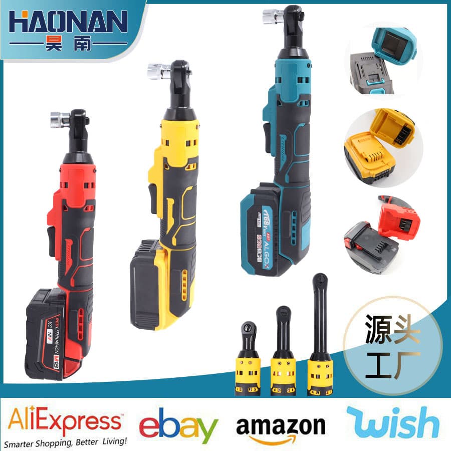 Cross-border lithium battery wrench right angle stage truss tool extended angle wrench ratchet wrench DEWALT lithium electrician