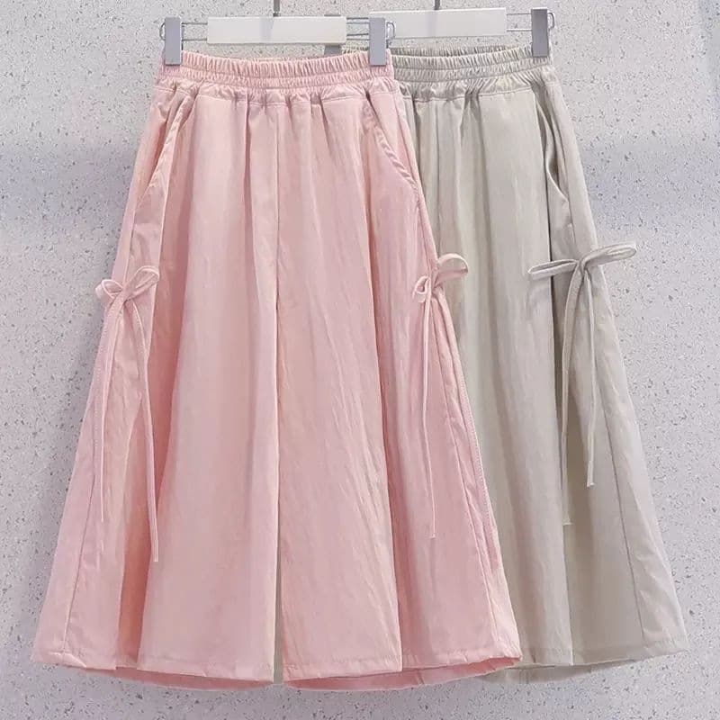 Girls Summer New Loose Wide Leg Pants, Medium and Big Kids Thin Skirt Pants, Children Summer Casual Capri Pants