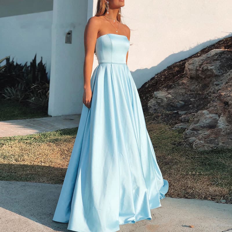 New Sexy Strapless Simple Satin Long Evening Dress for Amazon, AliExpress, Wish, and Independent Sites in European and American Markets