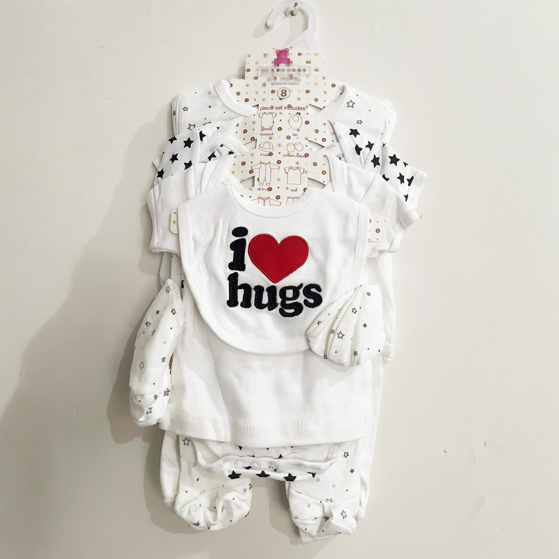 Baby 8-Piece Spring/Autumn Long-Sleeve Set, Fashionable Bodysuit Set, 100% Cotton Multi-Piece Set